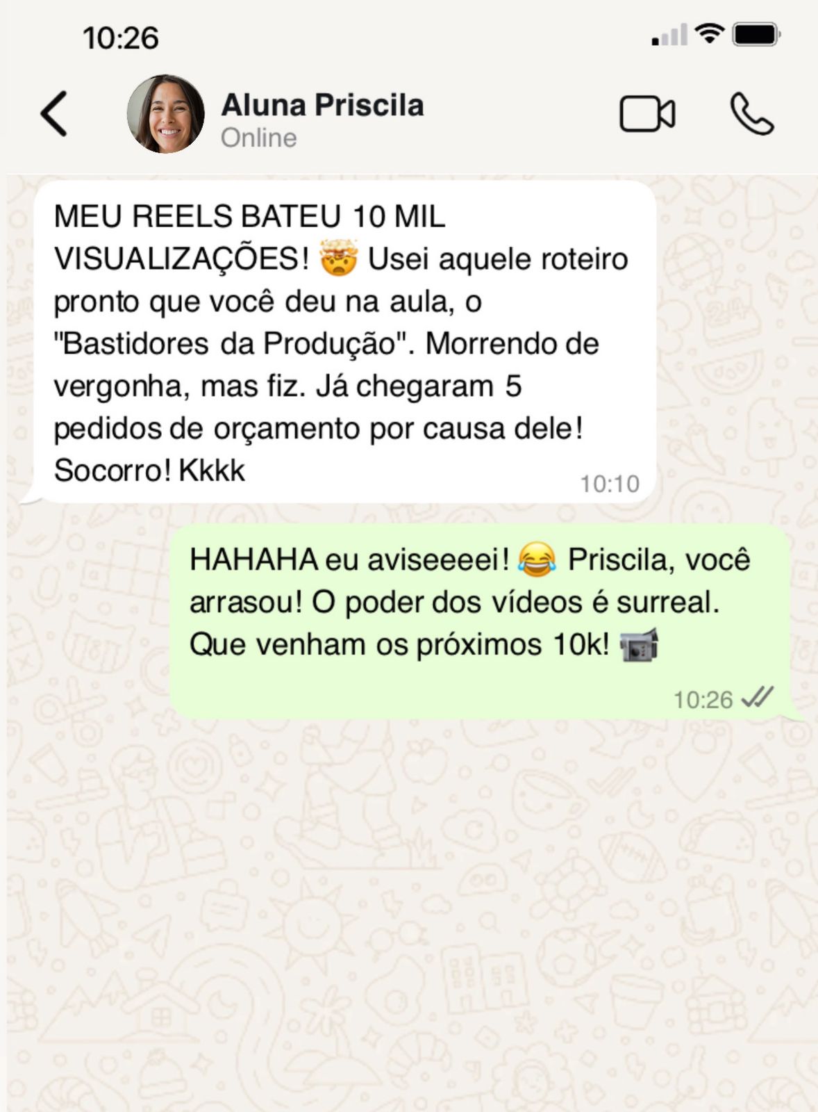 Print de depoimento de aluna no WhatsApp 4